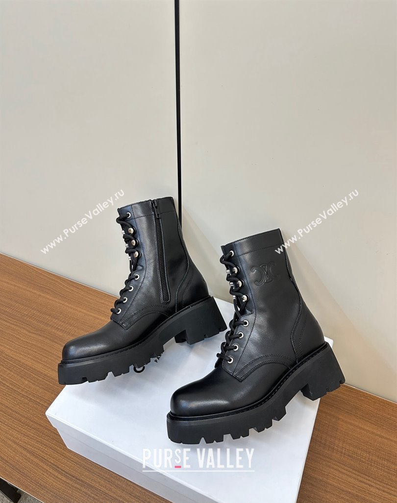 Celine Triomphe Rangers Mid Lace-up Boots 5cm in Calfskin Black 2024 071903 (MD-240813024)