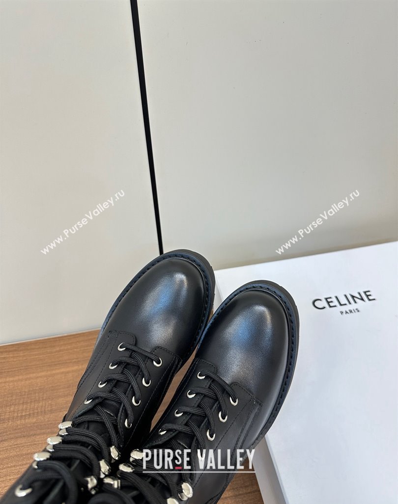 Celine Triomphe Rangers Mid Lace-up Boots 5cm in Calfskin Black 2024 071903 (MD-240813024)