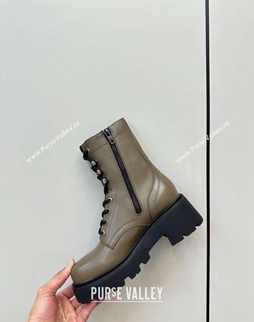 Celine Triomphe Rangers Mid Lace-up Boots 5cm in Calfskin Khaki Green 2024 071903 (MD-240813025)