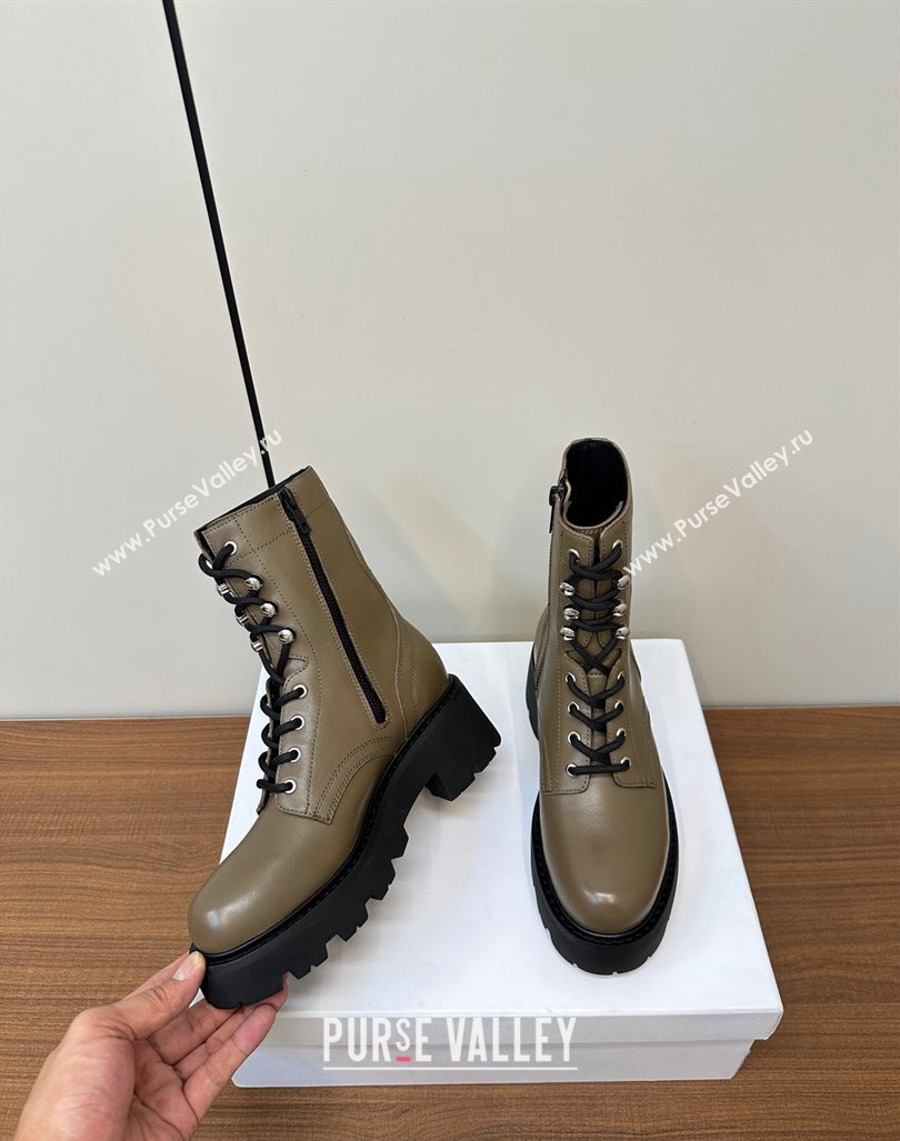 Celine Triomphe Rangers Mid Lace-up Boots 5cm in Calfskin Khaki Green 2024 071903 (MD-240813025)