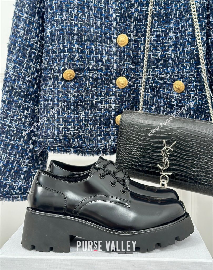 Celine Triomphe Rangers Derby Lace ups with Perforated Logo in Shiny Calfskin Black 2024 (MD-240813029)