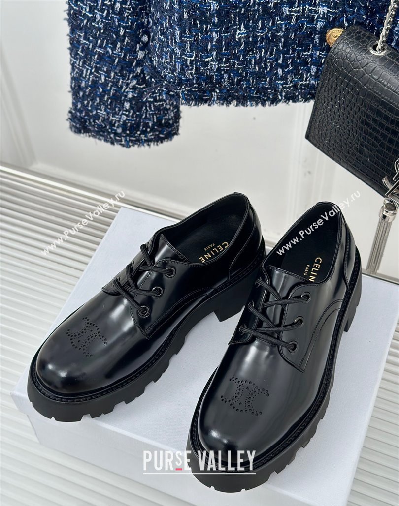 Celine Triomphe Rangers Derby Lace ups with Perforated Logo in Shiny Calfskin Black 2024 (MD-240813029)