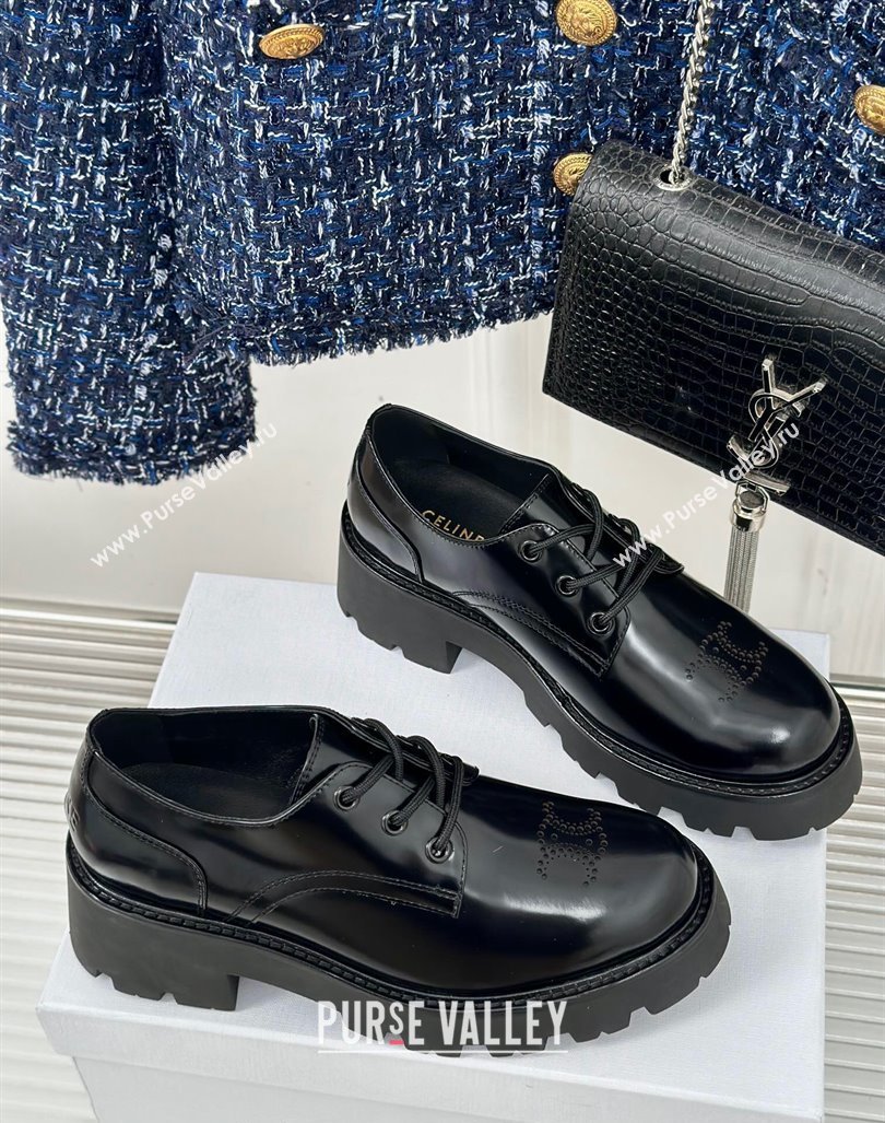 Celine Triomphe Rangers Derby Lace ups with Perforated Logo in Shiny Calfskin Black 2024 (MD-240813029)