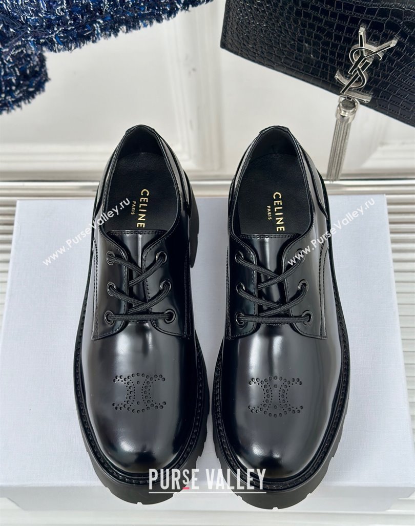 Celine Triomphe Rangers Derby Lace ups with Perforated Logo in Shiny Calfskin Black 2024 (MD-240813029)