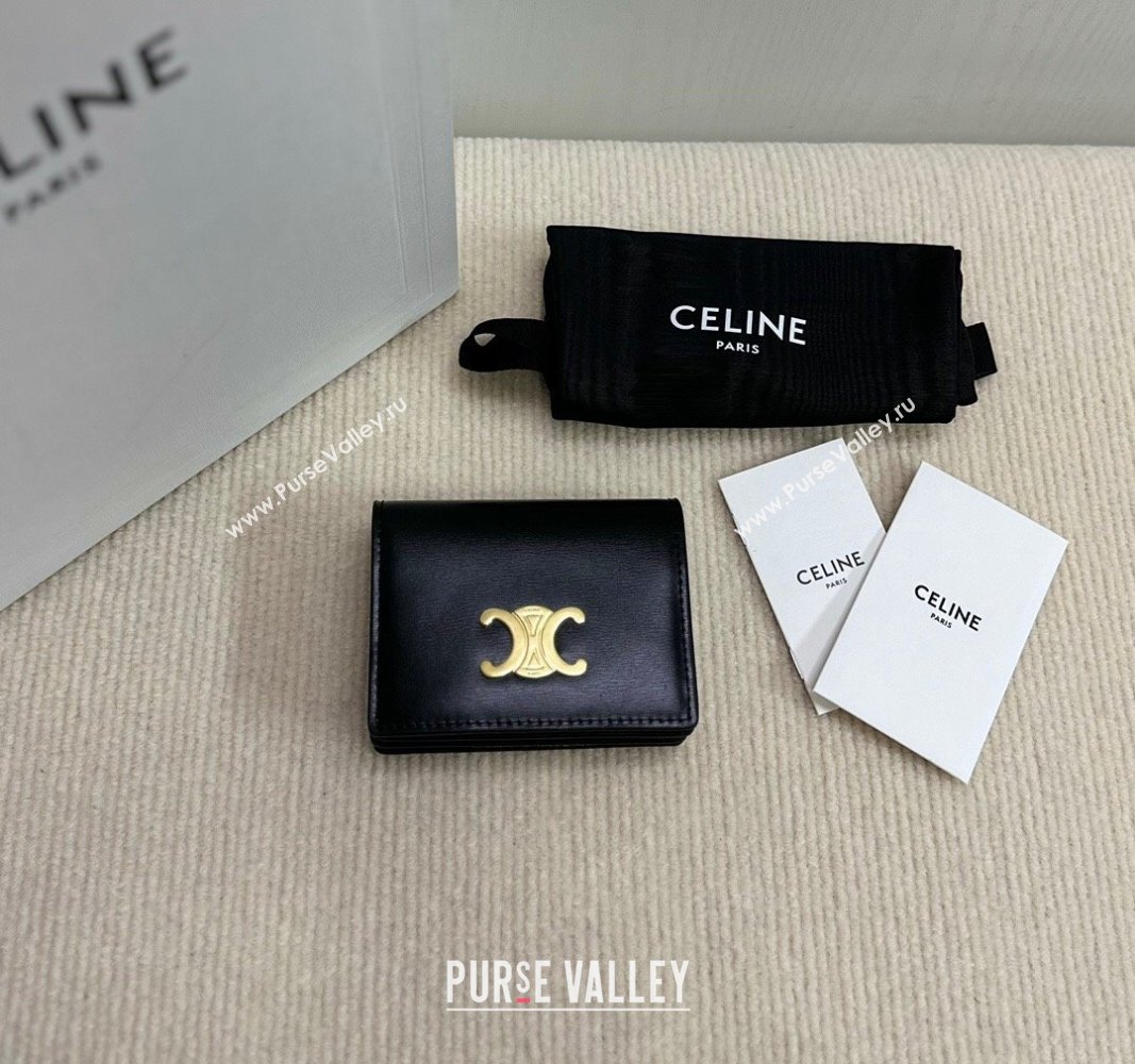 Celine Business Card Holder Wallet in Shiny Calfskin Black 2024 10M123 (BL-240827104)