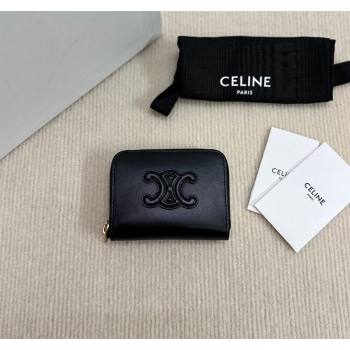 Celine Compact Zip Wallet Cuir Triomphe in Smooth Calfskin Black 2024 10K533 (BL-240827105)