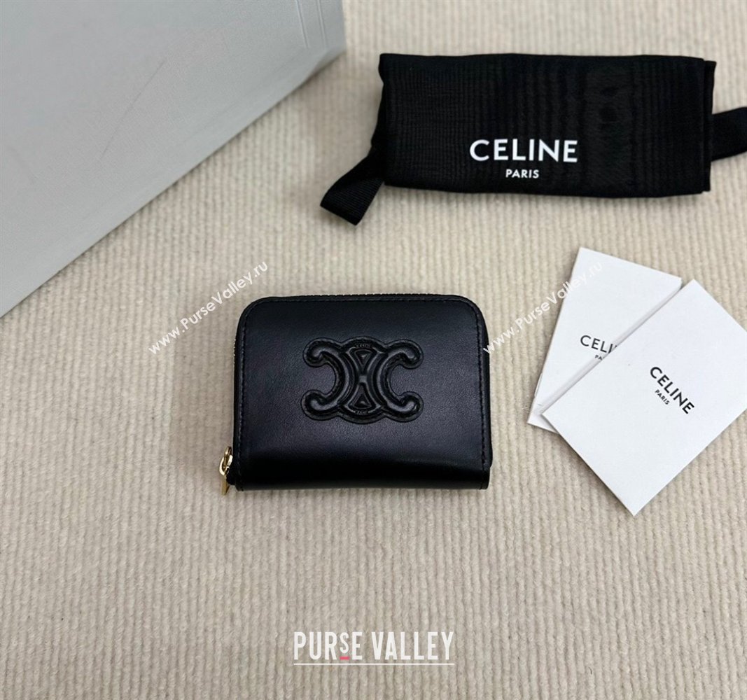 Celine Compact Zip Wallet Cuir Triomphe in Smooth Calfskin Black 2024 10K533 (BL-240827105)