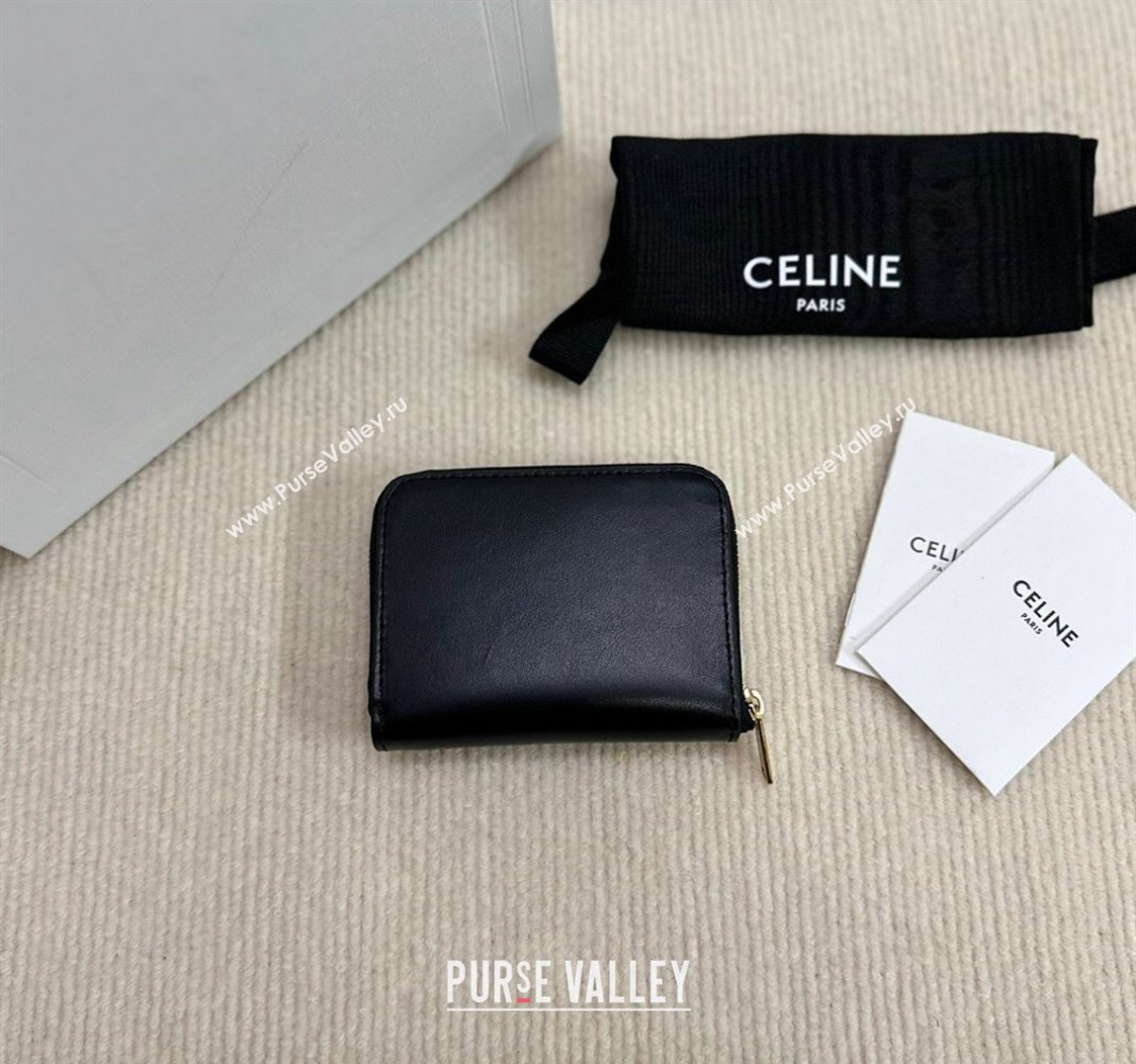 Celine Compact Zip Wallet Cuir Triomphe in Smooth Calfskin Black 2024 10K533 (BL-240827105)