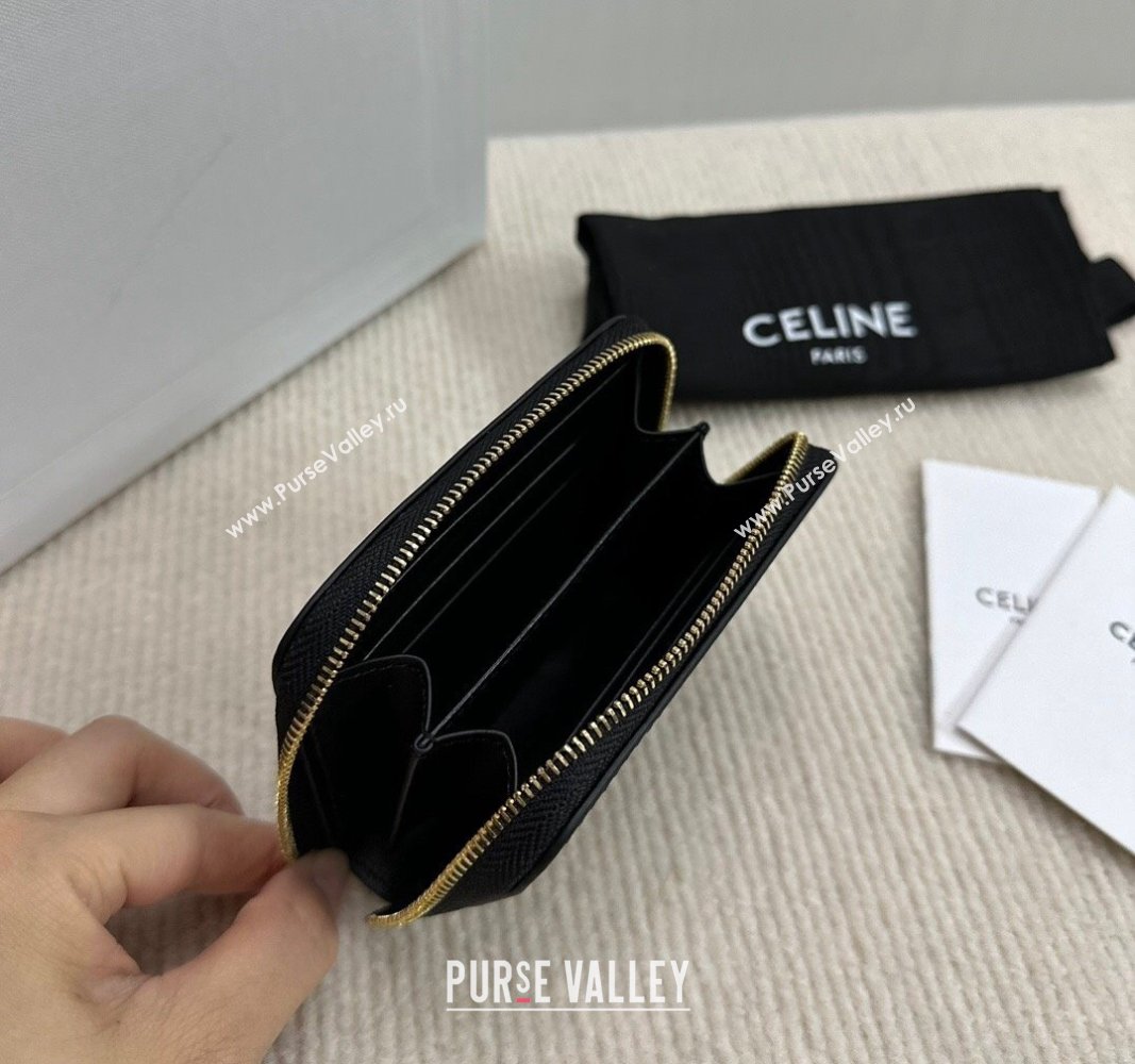 Celine Compact Zip Wallet Cuir Triomphe in Smooth Calfskin Black 2024 10K533 (BL-240827105)