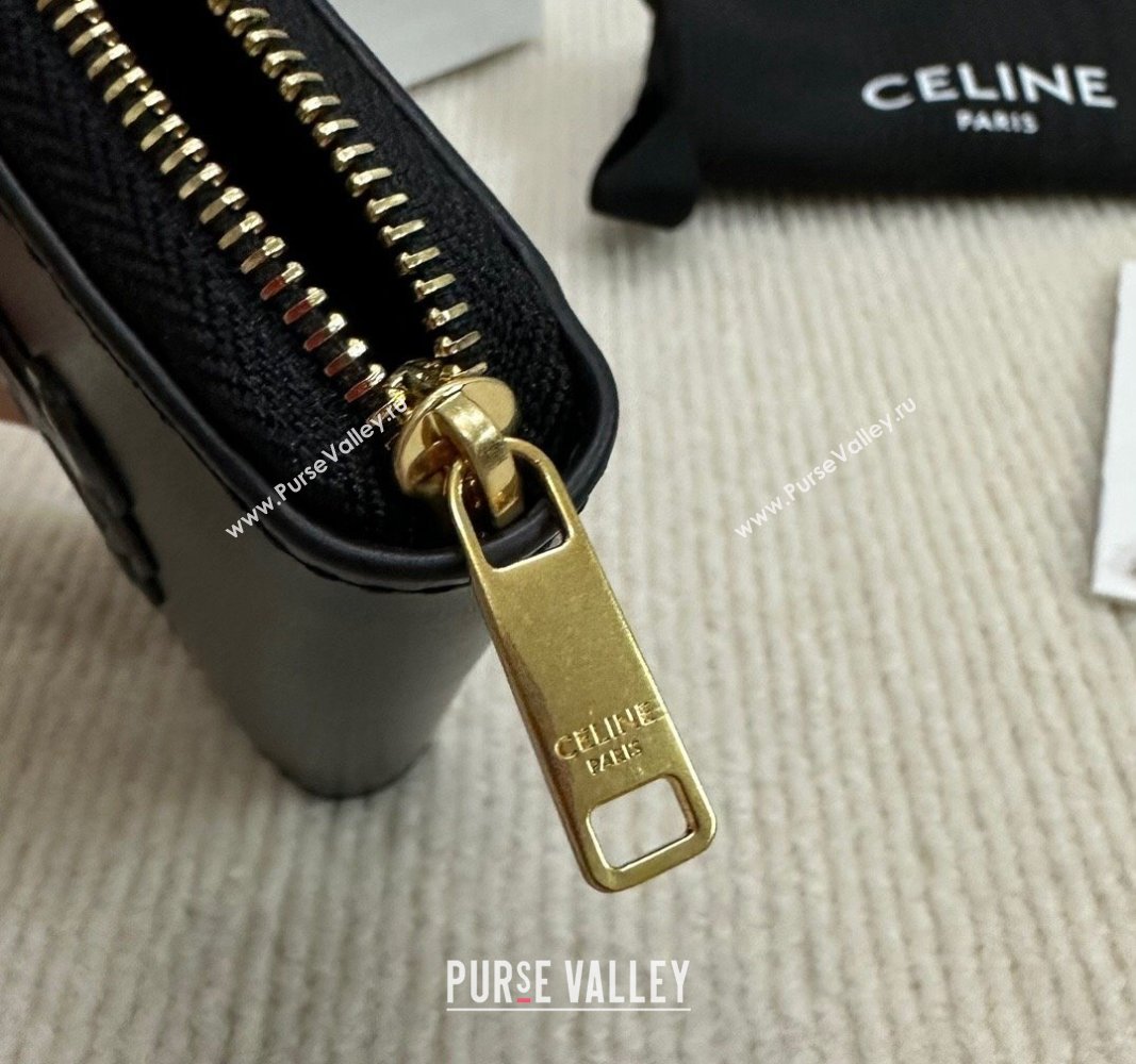 Celine Compact Zip Wallet Cuir Triomphe in Smooth Calfskin Black 2024 10K533 (BL-240827105)