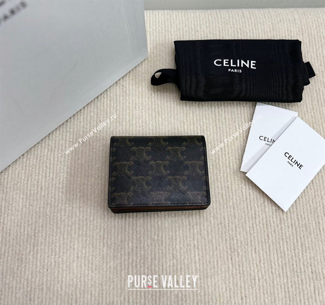 Celine Business Card Holder Wallet Triomphe Canvas and Lambskin 2024 10M122 (BL-240827103)