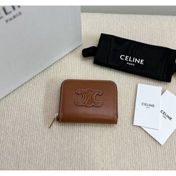 Celine Compact Zip Wallet Cuir Triomphe in Smooth Calfskin Brown 2024 10K533 (BL-240827106)