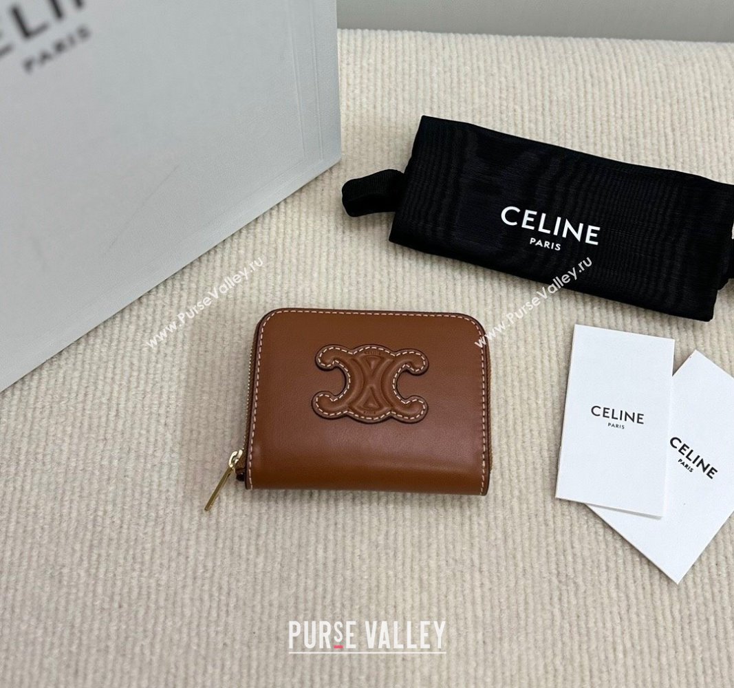 Celine Compact Zip Wallet Cuir Triomphe in Smooth Calfskin Brown 2024 10K533 (BL-240827106)