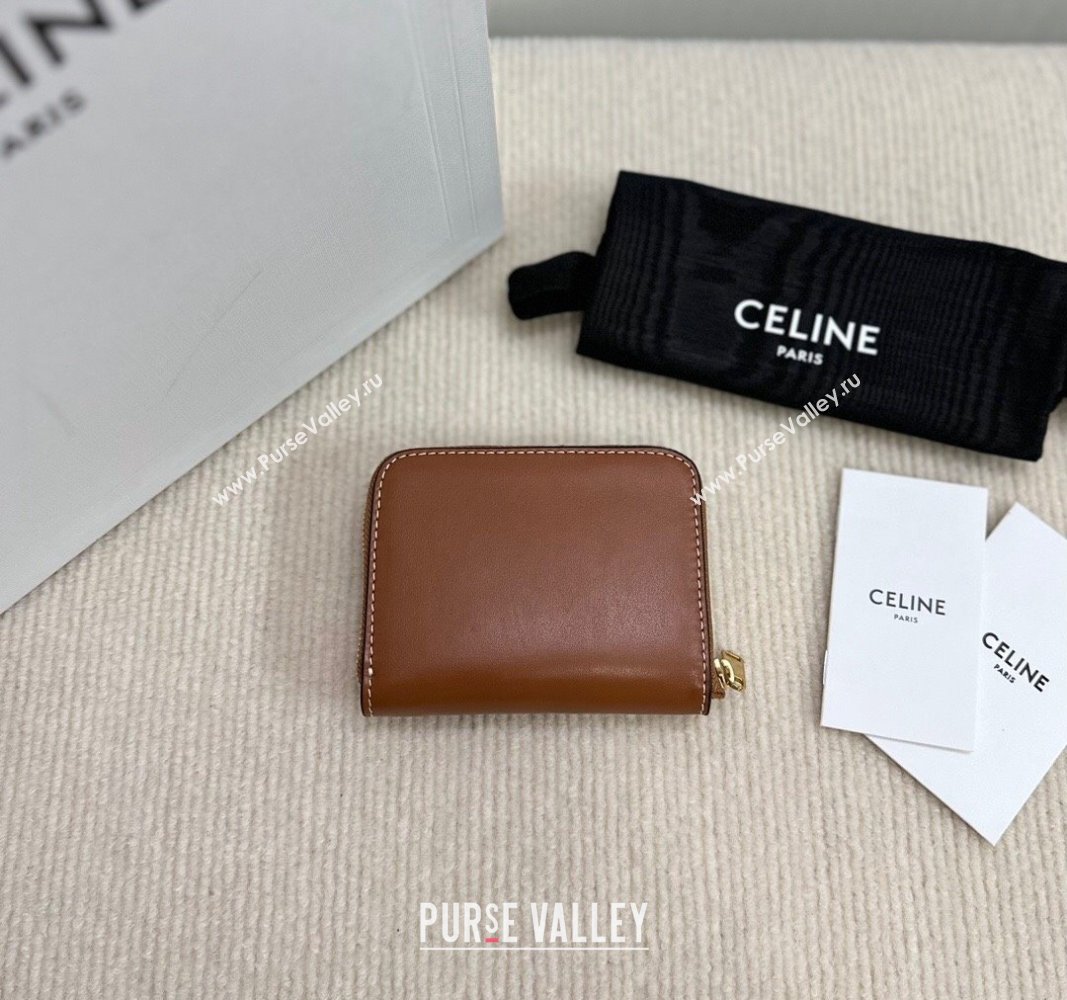 Celine Compact Zip Wallet Cuir Triomphe in Smooth Calfskin Brown 2024 10K533 (BL-240827106)