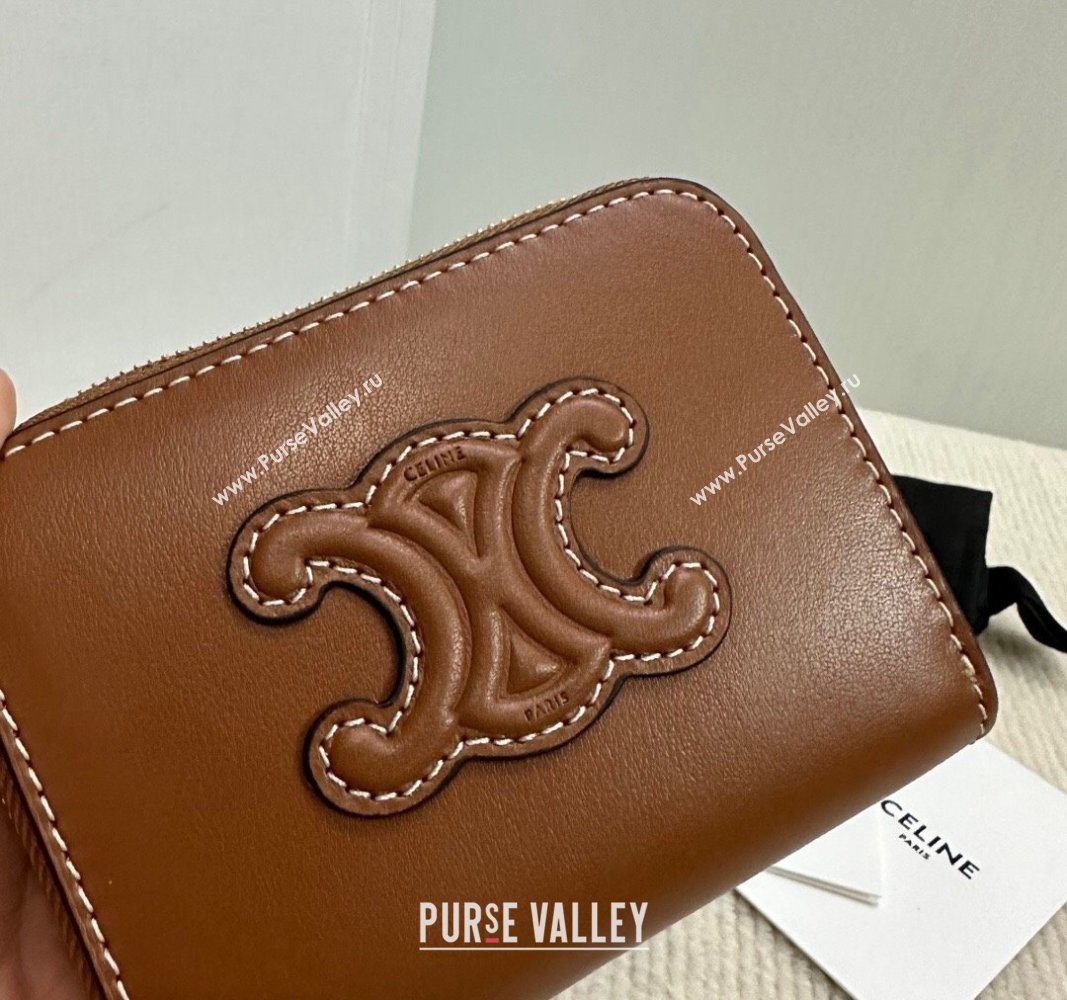 Celine Compact Zip Wallet Cuir Triomphe in Smooth Calfskin Brown 2024 10K533 (BL-240827106)