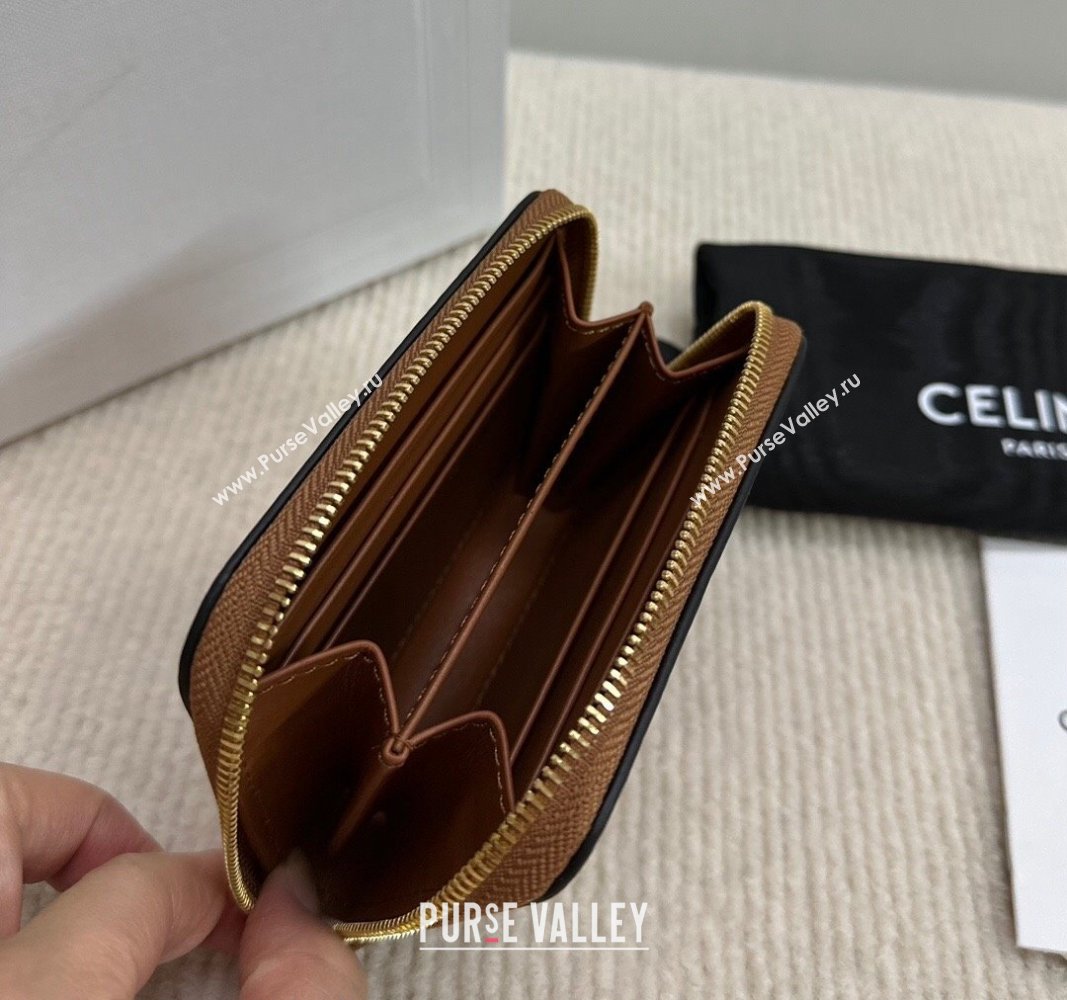 Celine Compact Zip Wallet Cuir Triomphe in Smooth Calfskin Brown 2024 10K533 (BL-240827106)