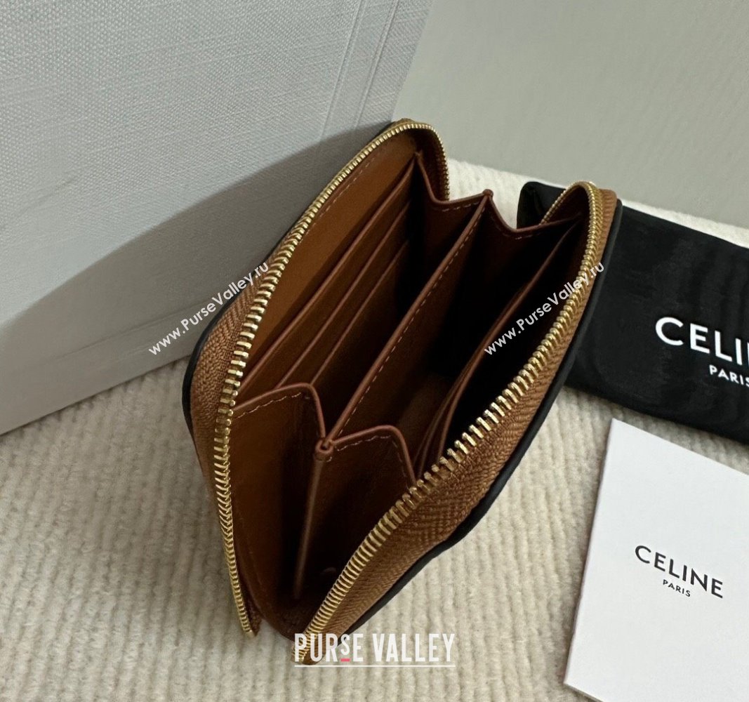 Celine Compact Zip Wallet Cuir Triomphe in Smooth Calfskin Brown 2024 10K533 (BL-240827106)