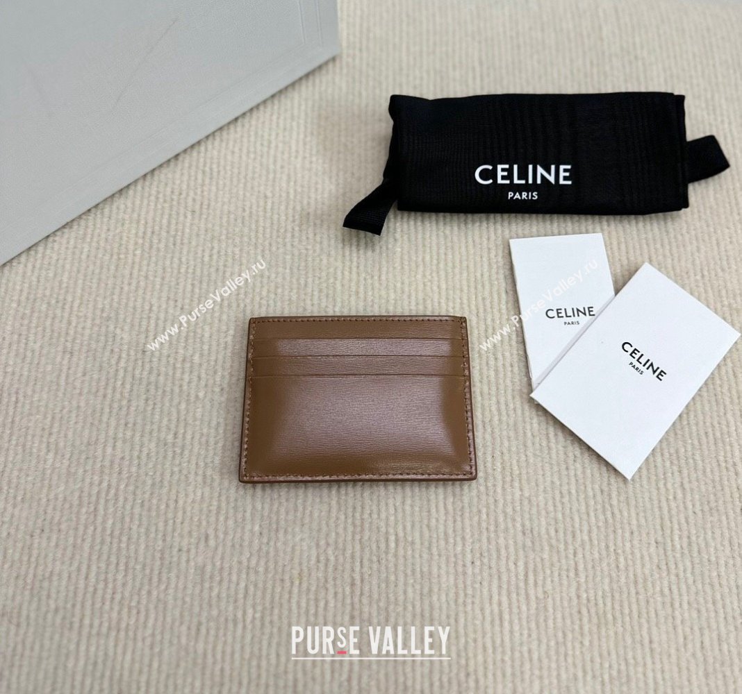 Celine Card Holder Wallet Triomphe in Shiny Calfskin Brown 2024 10L833 (BL-240827107)