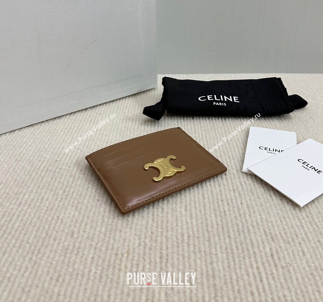 Celine Card Holder Wallet Triomphe in Shiny Calfskin Brown 2024 10L833 (BL-240827107)