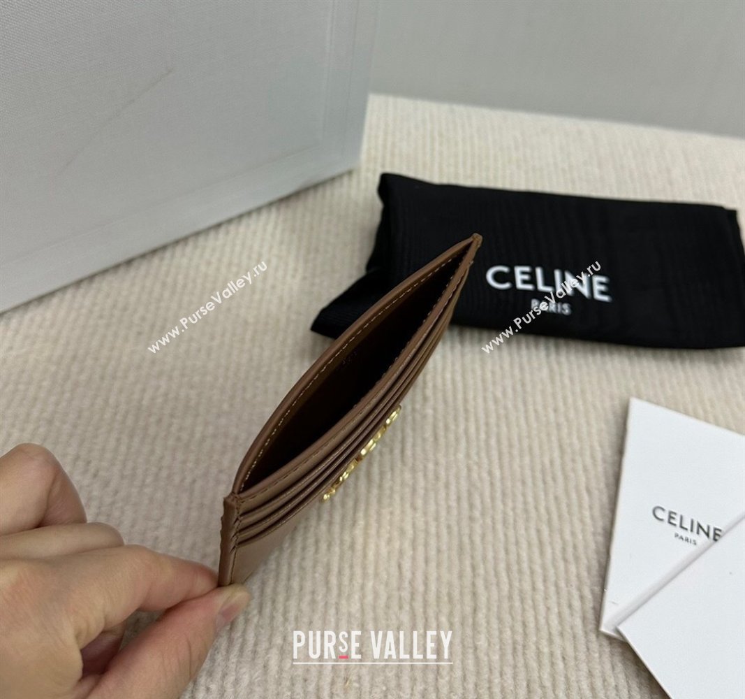 Celine Card Holder Wallet Triomphe in Shiny Calfskin Brown 2024 10L833 (BL-240827107)