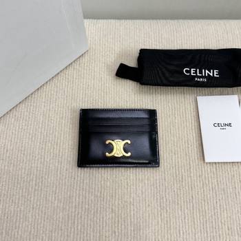 Celine Card Holder Wallet Triomphe in Shiny Calfskin Black 2024 10L833 (BL-240827108)