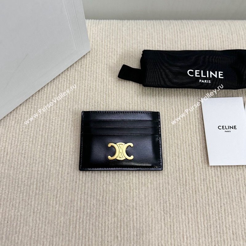 Celine Card Holder Wallet Triomphe in Shiny Calfskin Black 2024 10L833 (BL-240827108)