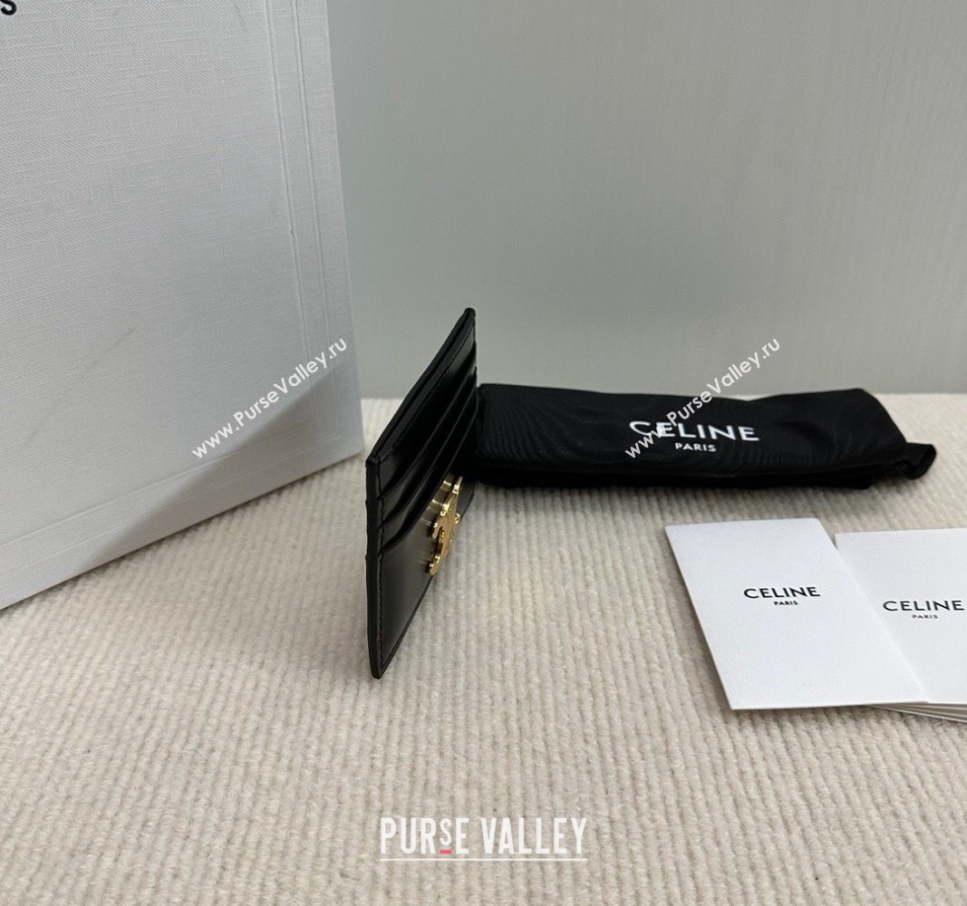 Celine Card Holder Wallet Triomphe in Shiny Calfskin Black 2024 10L833 (BL-240827108)