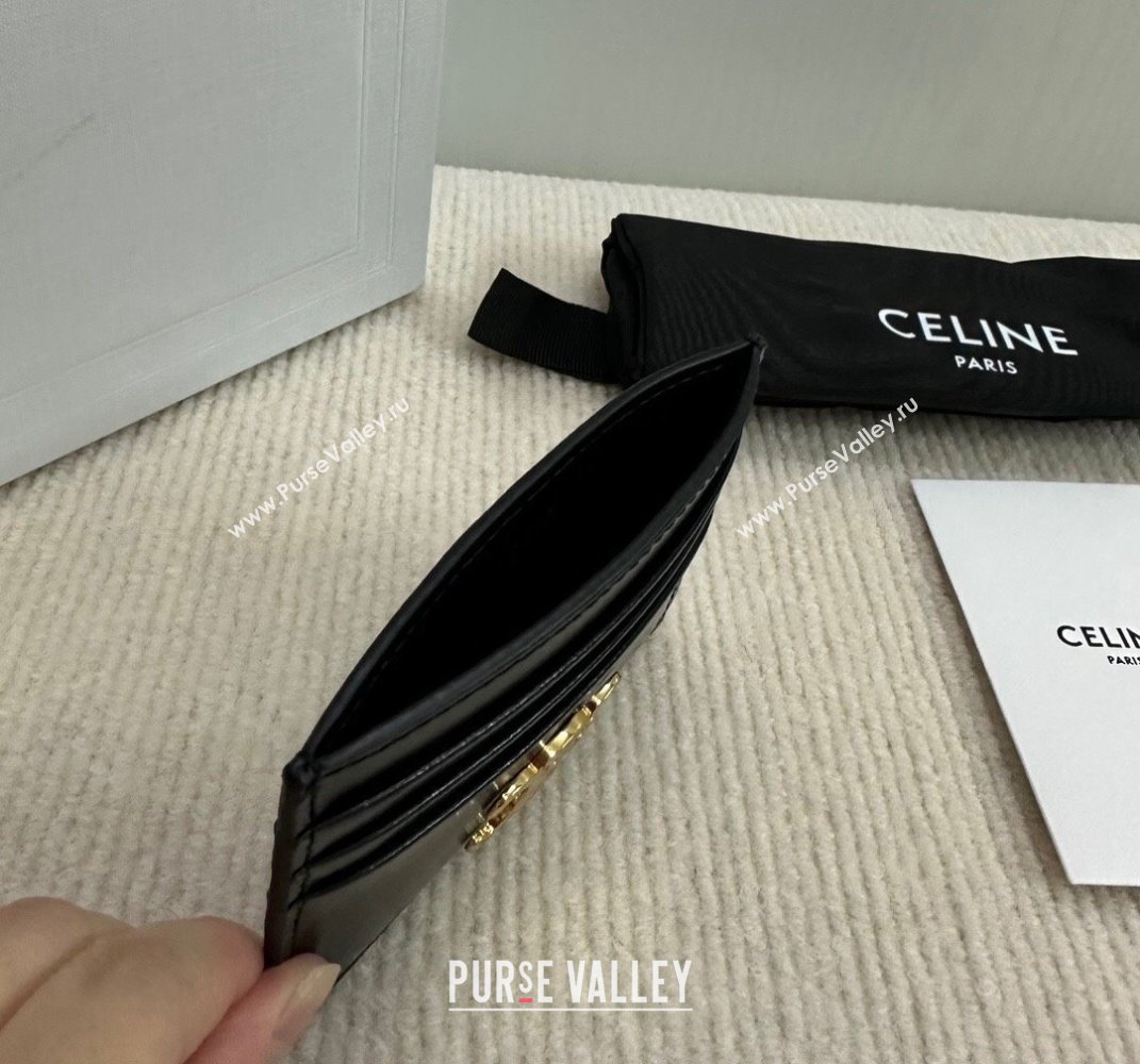 Celine Card Holder Wallet Triomphe in Shiny Calfskin Black 2024 10L833 (BL-240827108)