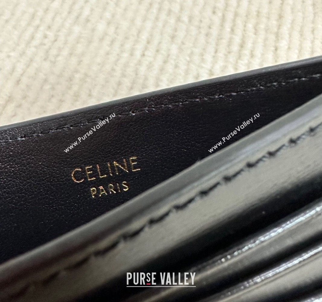 Celine Card Holder Wallet Triomphe in Shiny Calfskin Black 2024 10L833 (BL-240827108)