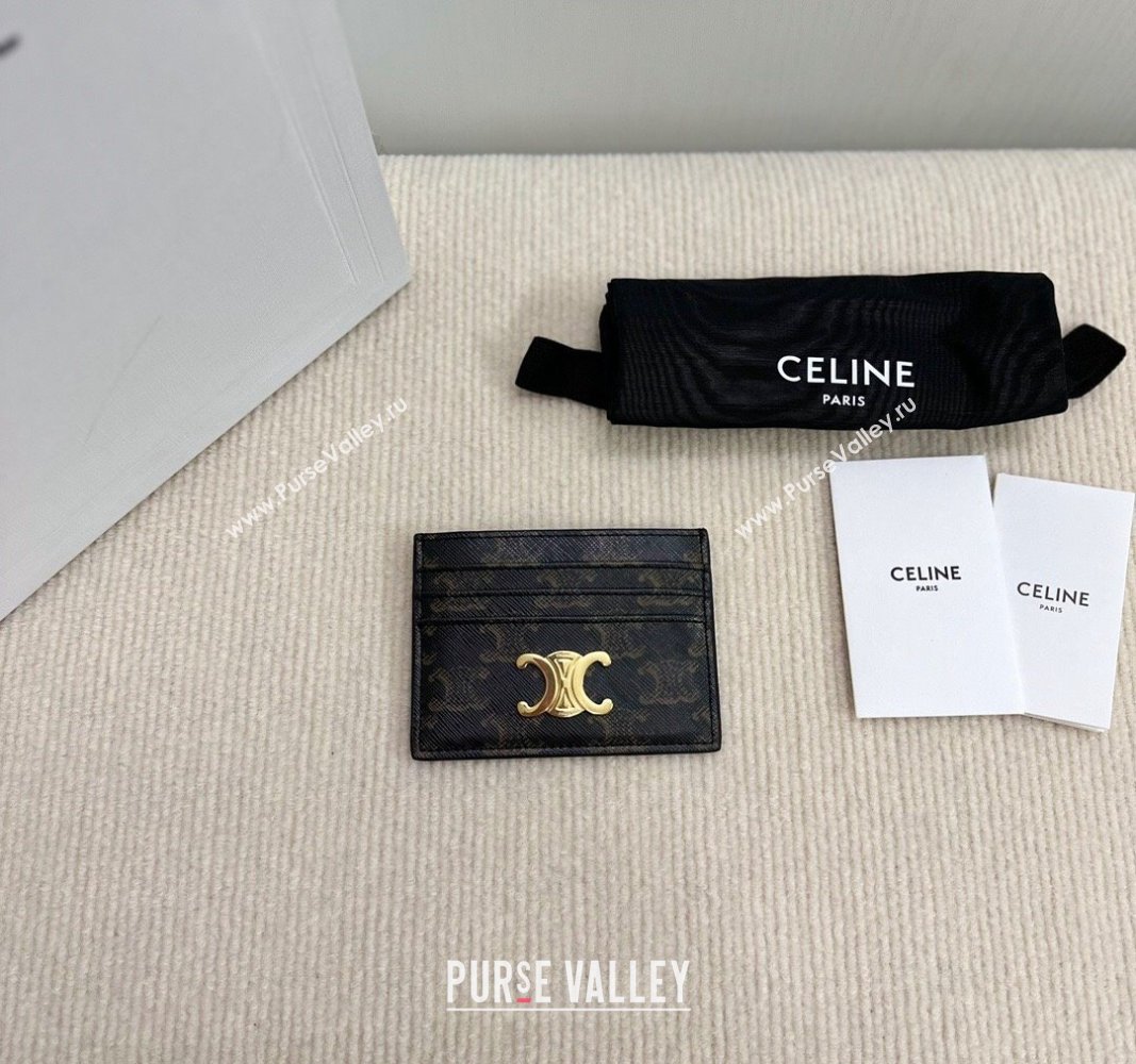 Celine Card Holder Wallet in Triomphe Canvas Brown 2024 10L832 (BL-240827109)