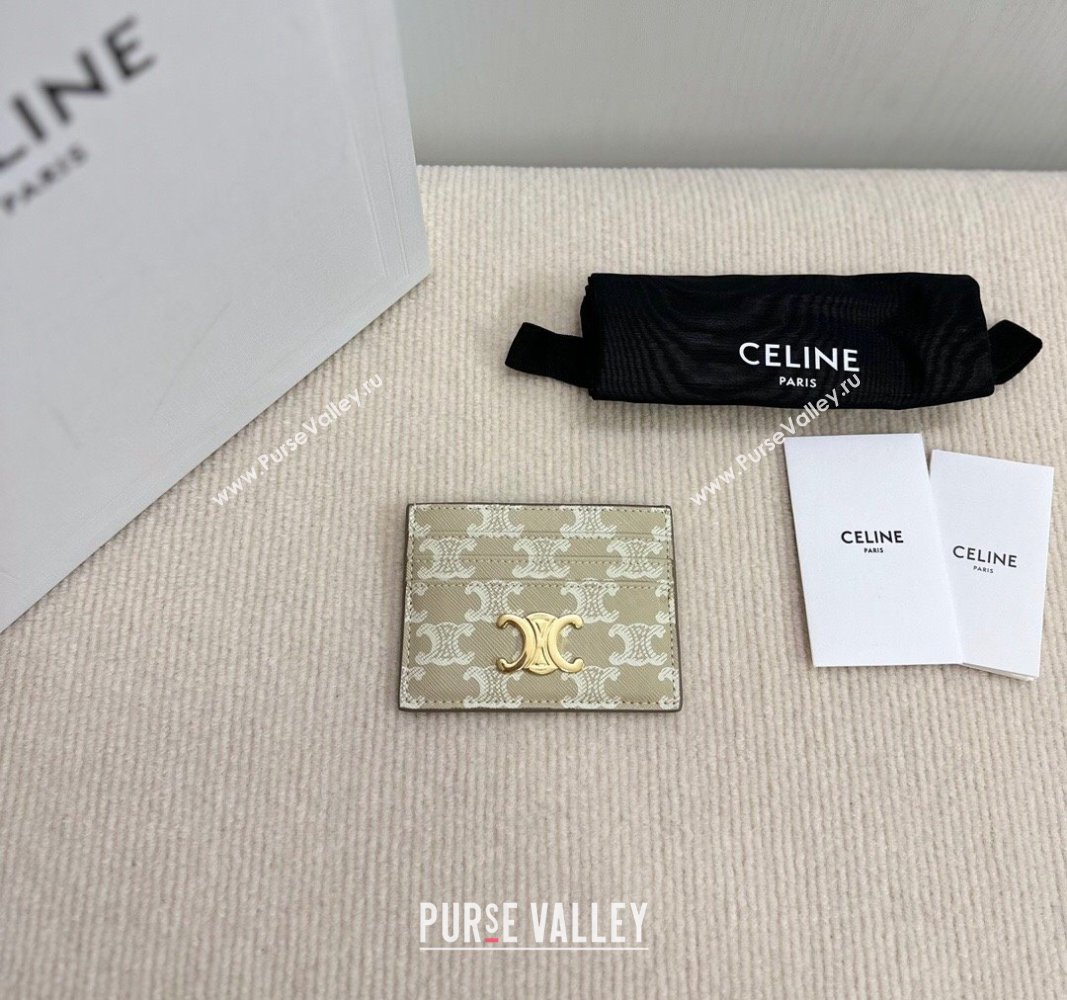 Celine Card Holder Wallet in Triomphe Canvas Beige 2024 10L832 (BL-240827110)