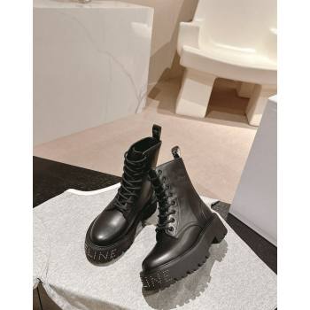 Celine Calfskin Platform Lace-up Ankle Boots 5cm with Silver Studs Black 2024 (MD-241011123)