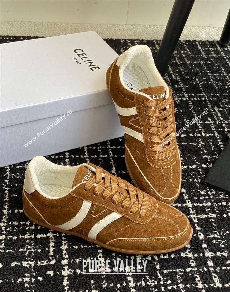 Celine Jogger Low Lace-up Sneakers with Triomphe in Suede Brown 2024 (SS-241012001)