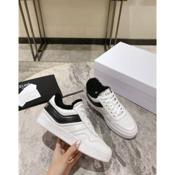 Celine Trainer Low Lace-up Sneakers in Calfskin and Wool White/Black 2024 CE101104 (KL-241012005)