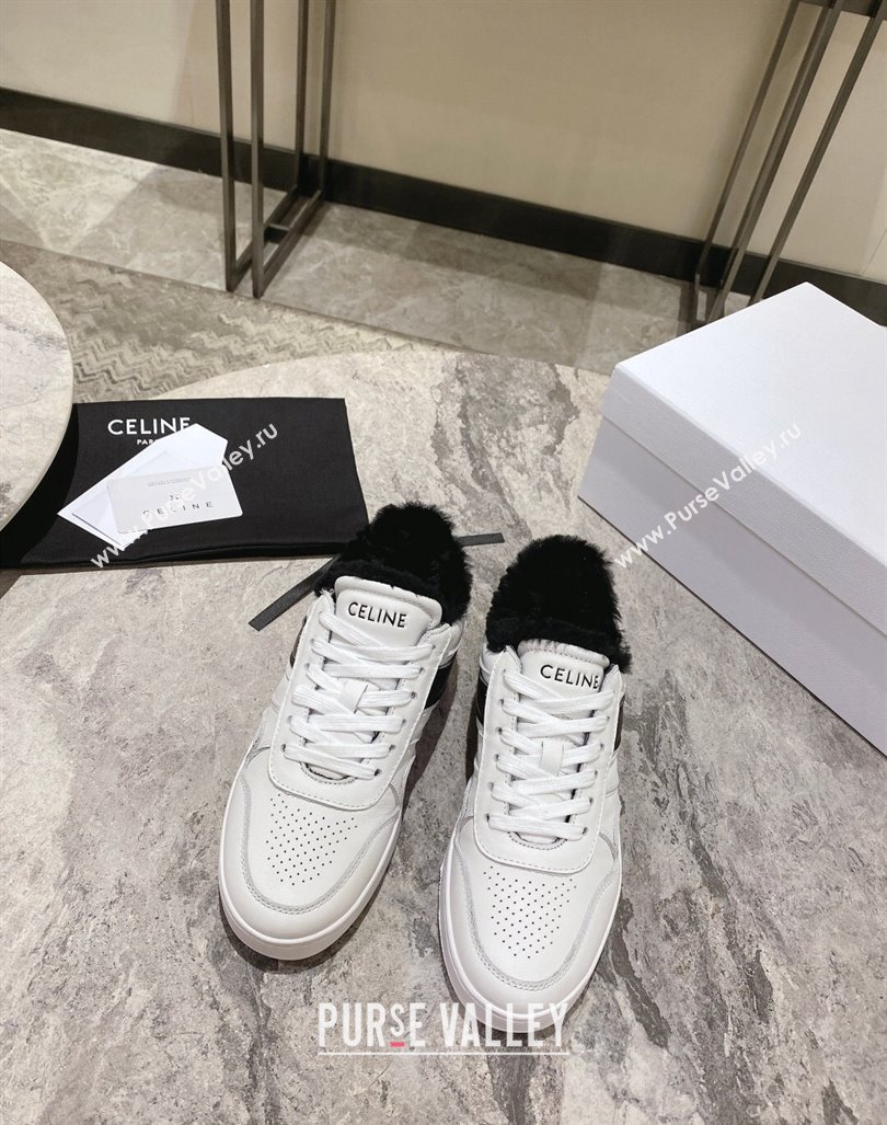 Celine Trainer Low Lace-up Sneakers in Calfskin and Wool White/Black 2024 CE101104 (KL-241012005)