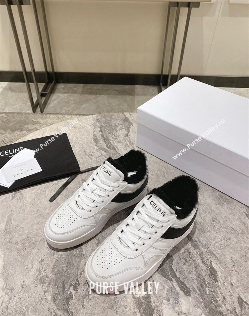 Celine Trainer Low Lace-up Sneakers in Calfskin and Wool White/Black 2024 CE101104 (KL-241012005)