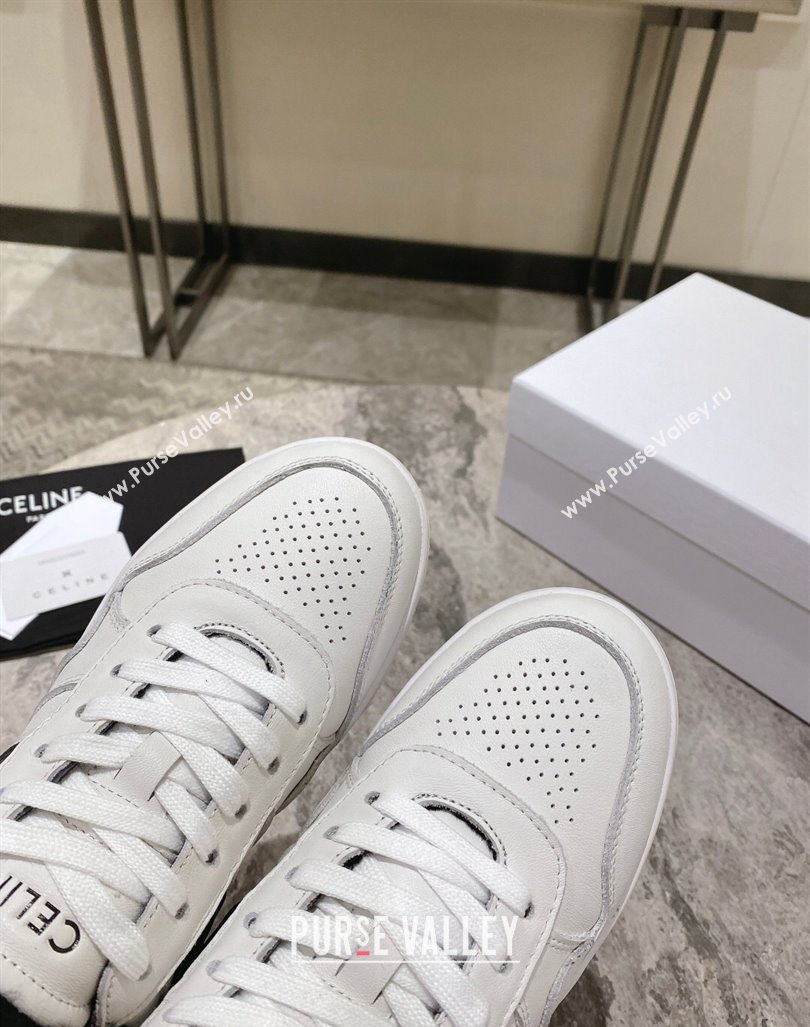 Celine Trainer Low Lace-up Sneakers in Calfskin and Wool White/Black 2024 CE101104 (KL-241012005)