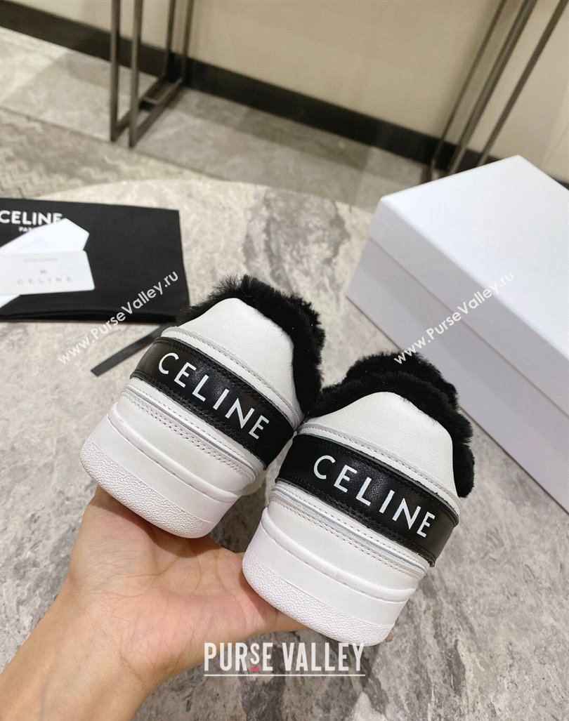 Celine Trainer Low Lace-up Sneakers in Calfskin and Wool White/Black 2024 CE101104 (KL-241012005)