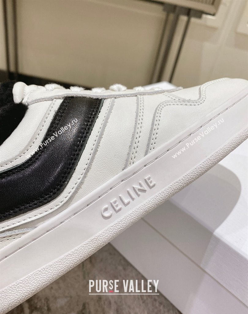 Celine Trainer Low Lace-up Sneakers in Calfskin and Wool White/Black 2024 CE101104 (KL-241012005)