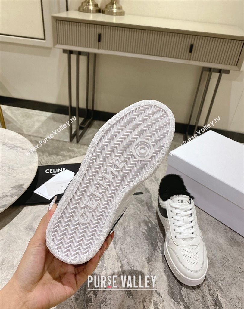 Celine Trainer Low Lace-up Sneakers in Calfskin and Wool White/Black 2024 CE101104 (KL-241012005)