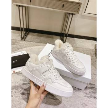 Celine CT-02 Low Lace-up Sneakers in Calfskin and Wool White Leather 2024 CE101201 (KL-241012006)