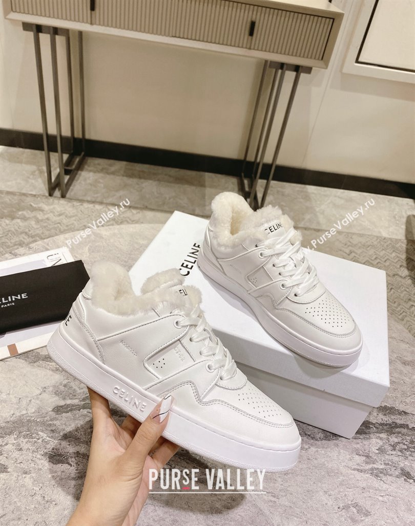 Celine CT-02 Low Lace-up Sneakers in Calfskin and Wool White Leather 2024 CE101201 (KL-241012006)