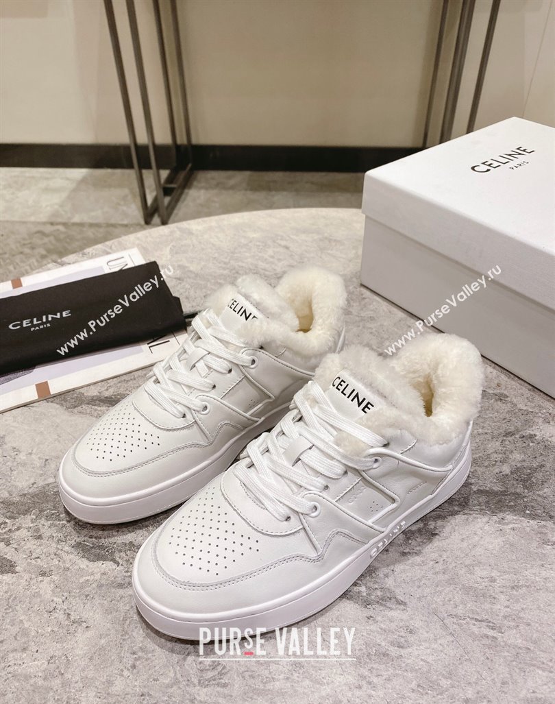 Celine CT-02 Low Lace-up Sneakers in Calfskin and Wool White Leather 2024 CE101201 (KL-241012006)