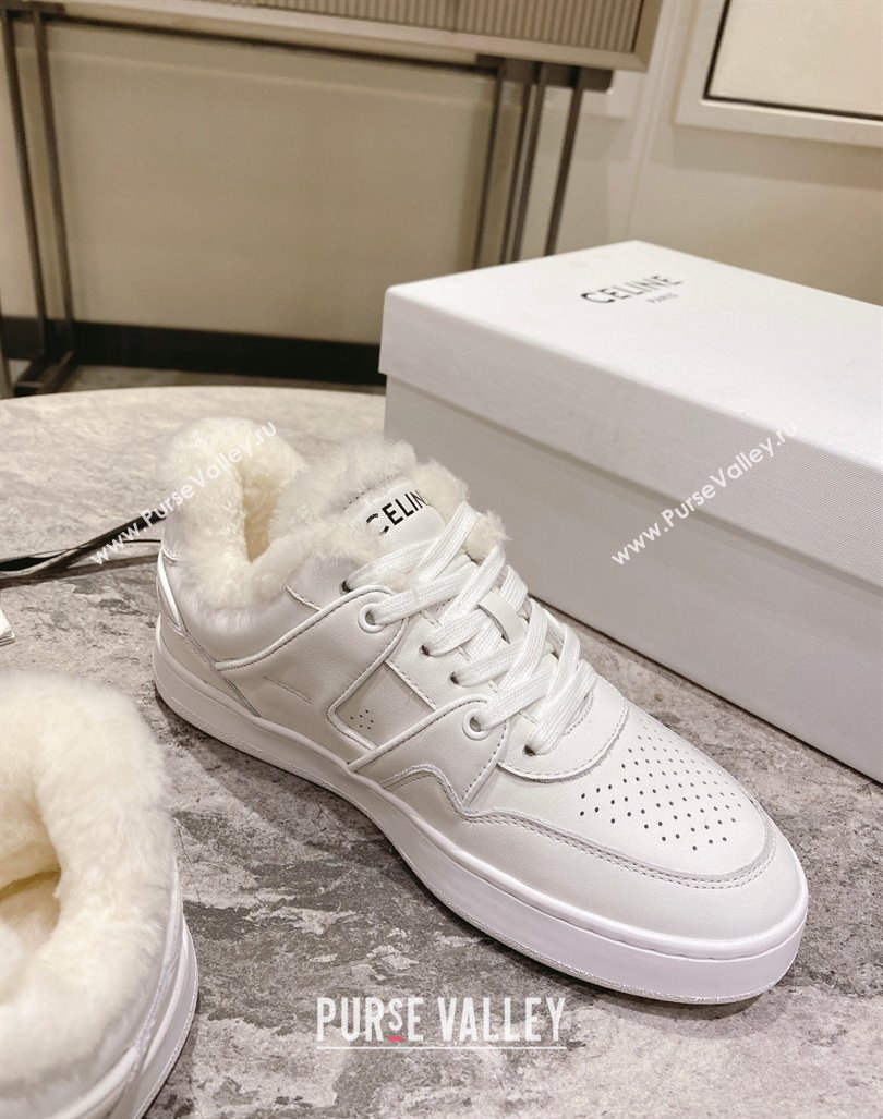 Celine CT-02 Low Lace-up Sneakers in Calfskin and Wool White Leather 2024 CE101201 (KL-241012006)