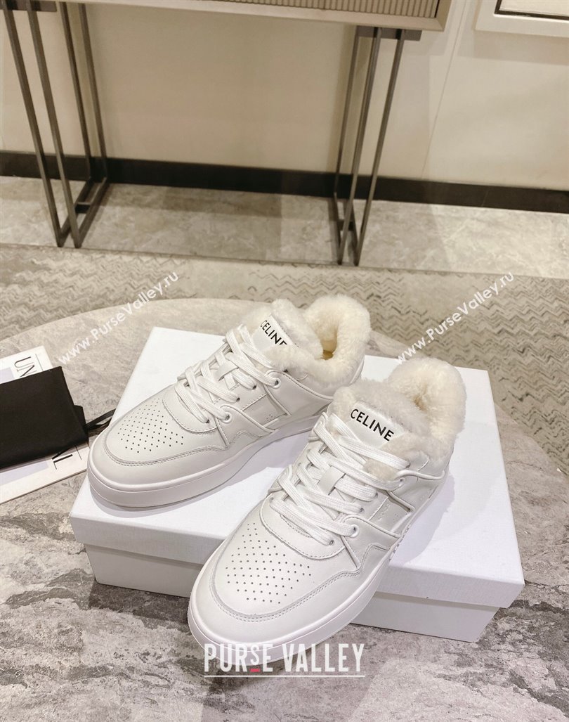 Celine CT-02 Low Lace-up Sneakers in Calfskin and Wool White Leather 2024 CE101201 (KL-241012006)