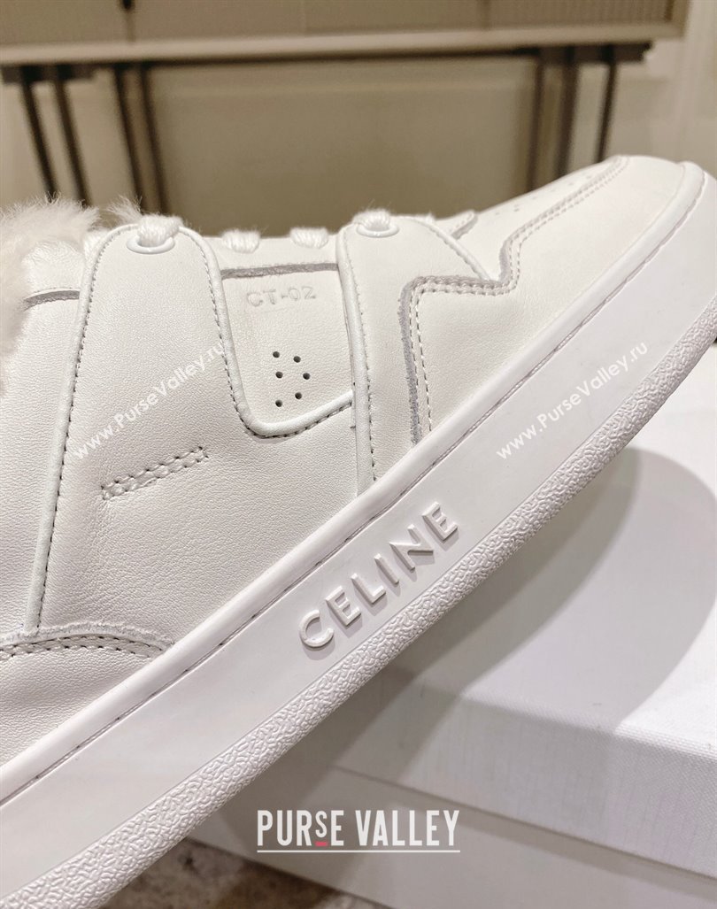 Celine CT-02 Low Lace-up Sneakers in Calfskin and Wool White Leather 2024 CE101201 (KL-241012006)