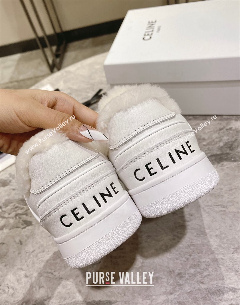 Celine CT-02 Low Lace-up Sneakers in Calfskin and Wool White Leather 2024 CE101201 (KL-241012006)