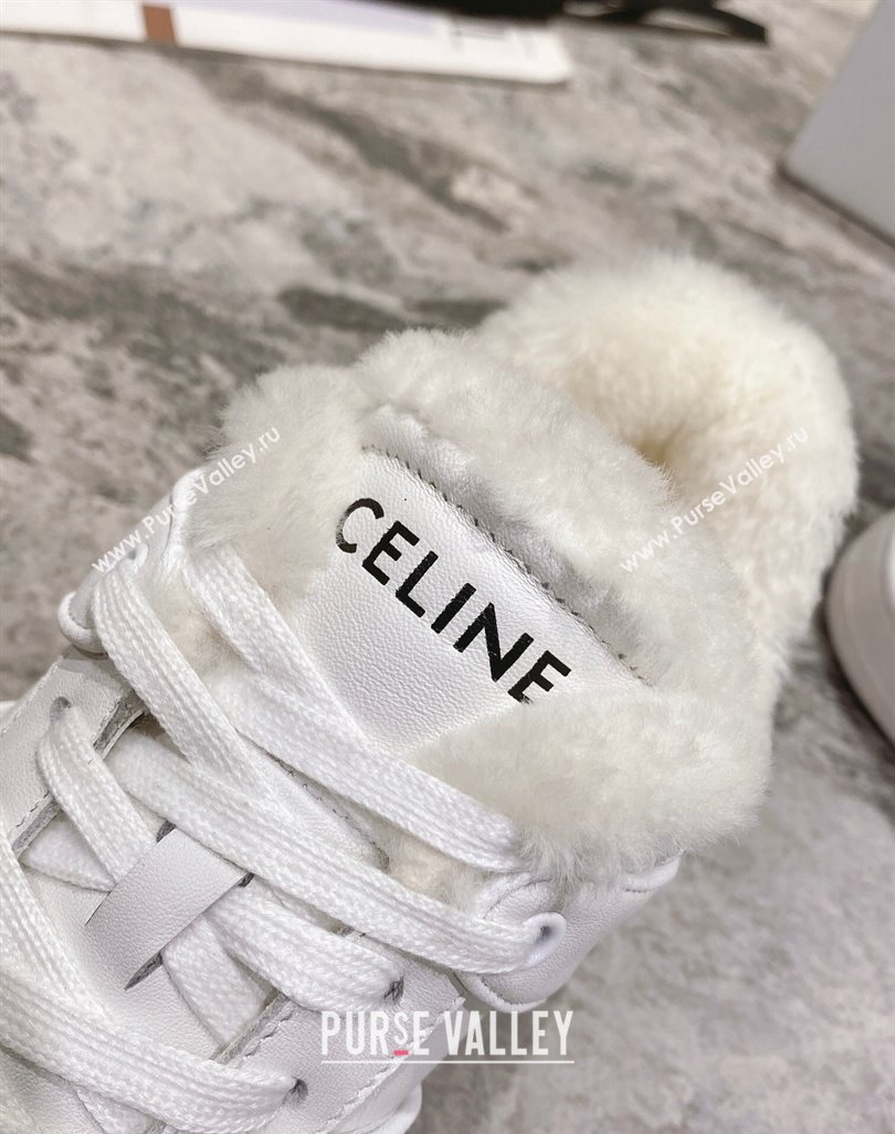 Celine CT-02 Low Lace-up Sneakers in Calfskin and Wool White Leather 2024 CE101201 (KL-241012006)