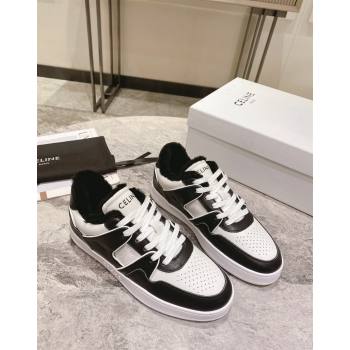 Celine CT-02 Low Lace-up Sneakers in Calfskin and Wool White/Black 2024 CE101201 (KL-241012007)