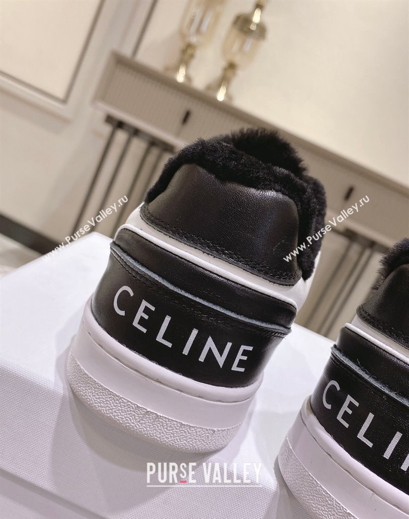 Celine CT-02 Low Lace-up Sneakers in Calfskin and Wool White/Black 2024 CE101201 (KL-241012007)